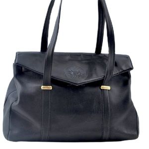 GIANNI VERSACE • AUTHENTIC VINTAGE BLACK GENUINE LEATHER SUNBURST LARGE TOTE BAG